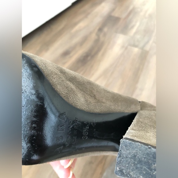 Aska gray black Italian suede leather Troy bootie heels 36.5 - Picture 2 of 4